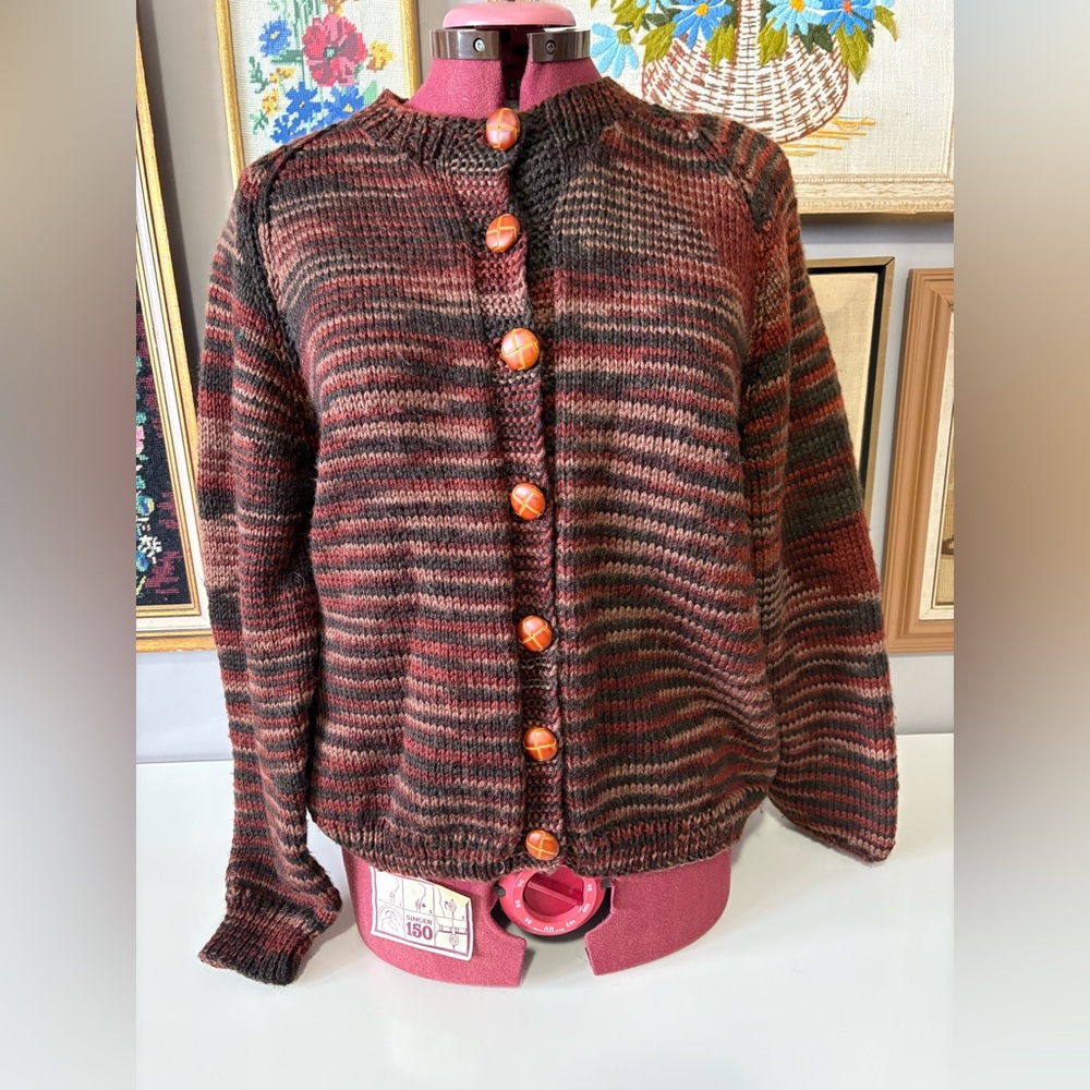 Striped Button-Up Sweater. Handmade.